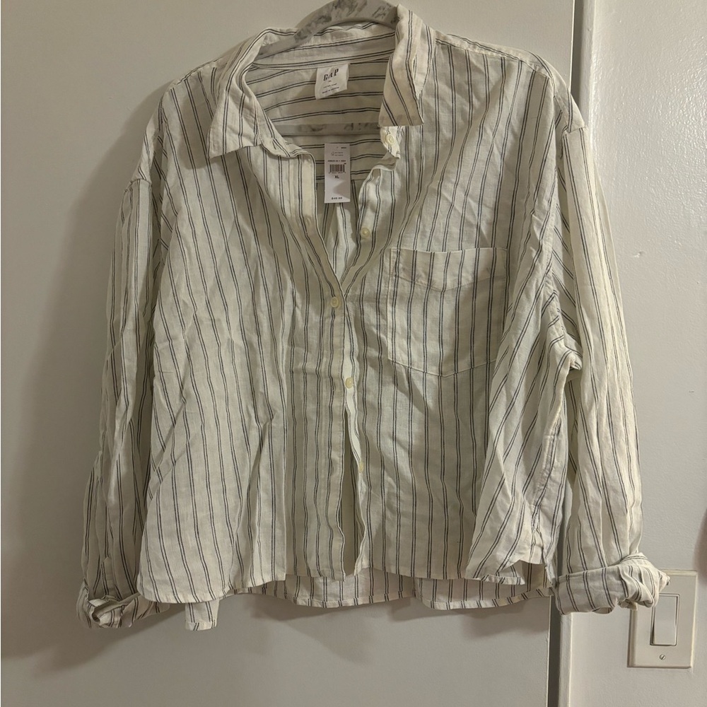 Cropped linen blend shirt